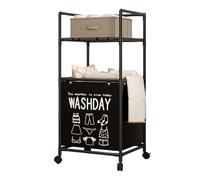 Panier à linge à roulettes avec étagères amovibles - Cadre en métal pliable - Panier de rangement pour salle de bain et chambre à coucher - Trieur de linge extensible