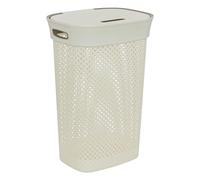 5five - Panier à Linge Purl 60L Beige Lin - Trous d'Aération - Couvercle - Poignées Ergonomiques Portage Facile - Corbeille de Rangement Plastique