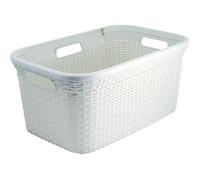 Panier à linge aspect rotin - CURVER - 45 L - Ivoire - Plastique - Stable et robuste - Facile à nettoyer