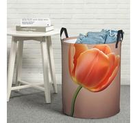 Panier à linge autonome avec fleurs oranges - Panier à linge sale - Panier de rangement circulaire pliable pour chambre à coucher