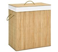 Panier à Linge avec 2 Sections Bambou Blanc 100 L Corbeille Bac Maison vidaXL