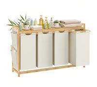 Panier à Linge, avec 4 Compartiments, Corbeille à Linge, en Bambou, Capacité de 200 Litres, avec Étagère, Poches Latérales, 4 x 50 L, 124,6 x 33 x 78 cm, Blanc Crème À propos de cet article[4 COMPARTI