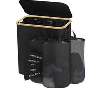 Panier à Linge Avec Couvercle 160 L Sac à Linge Sale Pliable Panier De Rangement Grande Capacité Trois Compartiments Avec Cinq éTiquettes Sac IntéRieur Amovible Et Lavable En Machine (Noir)