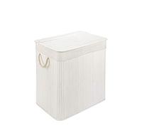 Panier à linge avec couvercle et 2 compartiments - solide boîte à linge en bambou - Panier à linge blanc avec sac à linge, lavable - 100% bambou - 150 litres
