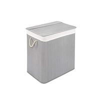 Panier à linge avec couvercle et 2 compartiments - solide boîte à linge en bambou - panier à linge gris clair avec sac à linge, lavable - 100% bambou - 104 litres
