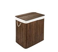 Panier à linge avec couvercle et 2 compartiments - solide boîte à linge en bambou - Panier à linge Marron avec sac à linge, lavable - 100% bambou - 104 litres