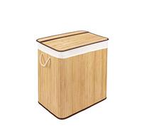 Panier à linge avec couvercle et 2 compartiments - solide boîte à linge en bambou - Panier à linge Naturel avec sac à linge, lavable - 100% bambou - 150 litres