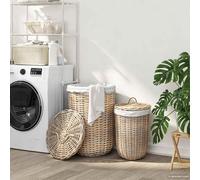 vidaXL Panier à linge avec couvercle 2 pcs Gris Kubu Rattan Kubu