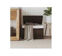 vidaXL Panier à Linge avec Couvercle, Corbeille à Linge avec Poignée, Bac à Linge avec Sac, Organisateur de Salle de Bain, Marron Foncé Résine Tressée 372050 Marron
