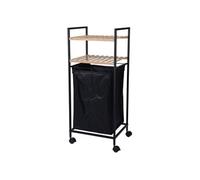 Panier à linge avec étagère métal noir et bambou - 38x32x89.5cm