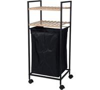 Panier à linge avec étagère métal noir et bambou - 38x32x89.5cm bambou et noir G
