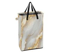 Panier à linge avec poignées - Panier à linge fin pliable pour adolescente et fille - Panier à linge sale pour salle de bain - Marbre blanc et blanc
