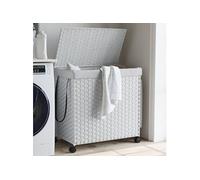 vidaXL Panier à linge avec roulettes blanc 60x35x60,5cm résine tressée