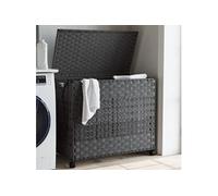 vidaXL Panier à linge avec roulettes gris 66x35x60 cm résine tressée