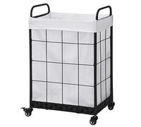 Panier à linge avec roulettes robustes verrouillables ; panier à linge durable avec sac de doublure amovible ; panier à vêtements pliable avec poignée en métal (blanc)