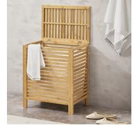[en.casa] Panier à Linge avec Sac à Linge Amovible Meuble de Rangement Design avec Capacité de 65 L Bambou Coton 51 x 36 x 60 cm Bois Beige