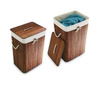 Panier à linge bambou, lot de 2, corbeille linge pliante, 83L, sac intérieur coton, 65,5 x 43,5 x 33,5 cm, marron