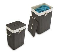 Panier à linge bambou 83 L 2 pièces panier à linge pliant bac à linge noir