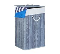 Relaxdays, gris Panier à linge pliant corbeille pliable rectangle en bambou 83 litres 65 cm hauteur HxlxP 65,5 x 43,5 x 33,5 cm, coton