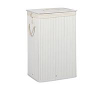 Relaxdays Panier à linge pliant corbeille pliable rectangle en bambou 83 litres 65 cm hauteur HxlxP 65,5 x 43,5 x 33,5 cm, blanc