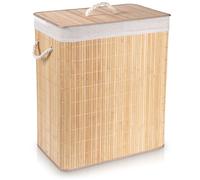 Panier à linge bambou beige 90L bac collecteur linge sale salle bain
