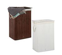 Panier à linge bambou lot de 2 corbeille linge pliante 83L par panier sac intérieur coton marron et blanc