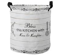 Panier À Linge Bénissez Cette Cuisine D'Amour Et De Rire. Grain De Bois Blanc Grand Panier À Linge Escamotables Pliable Paniers De Rangement, Pour Chambre À Coucher, Salle De Bain, Jouets, 60L