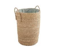 Panier à Linge - Box and beyond - 40x40x50 cm - Jacinthe d'eau naturelle - Polycoton Bleu - Fermeture élastique - Poignées