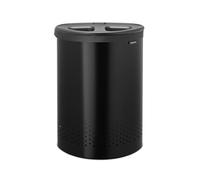 Panier à linge Brabantia Selector avec couvercle | 55 L - Panier à linge 2 compartiments avec couvercles Quick-Drop et sac en coton amovible | Matt Black