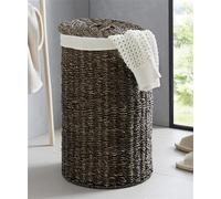 Panier à linge "Braun" en jonc de mer avec couvercle, Ø 32x50 cm, collecteur de linge, bac à linge