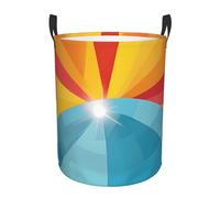 Panier à linge circulaire avec impression de vagues de mer et coucher de soleil - Panier à linge pliable - Résistant à l'eau - Pour chambre à coucher, salle de bain