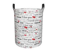 Panier à linge circulaire avec inscription « I Love You Words With Hearts » - Panier à linge sale pliable avec poignées - Pour chambre à coucher, salle de bain