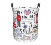 Panier à linge circulaire de taille moyenne - Panier de rangement avec poignées pour chambre à coucher, salle de bain et salon - Imprimé I Love London