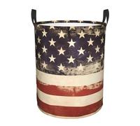 Panier à linge circulaire de taille moyenne - Panier de rangement vintage avec poignées pour chambre à coucher, salle de bain et salon - Motif drapeau américain américain