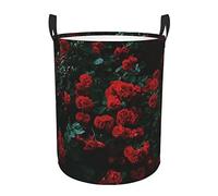 Panier à linge circulaire imprimé rose rouge et noir avec poignées de transport faciles - Panier à linge sale étanche pour chambre à coucher et salle de bain