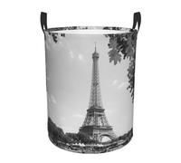 Panier à linge circulaire imprimé Tour Eiffel Panier de rangement pour vêtements avec poignées de transport faciles Panier à linge étanche pour chambre à coucher et salle de bain