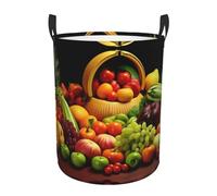 Panier à linge circulaire pour légumes frais et fruits - Panier de rangement élégant résistant à l'eau avec motif imprimé complet, panier à linge en tissu Oxford durable pour la maison, la salle de