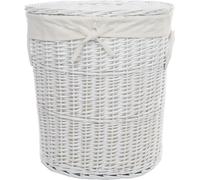Panier à linge Coffre à linge Osier Blanc Ovale 100L avec housse Couvercle Poignées 55x42 H.62