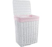 Panier à linge Coffre à linge Osier rectangulaire 30L blanc rose Couvercle Housse Poignée 32x24 H.48