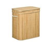 HOMCOM Panier à linge en bambou avec couvercle et poignées capacité 90 litres avec 2 sections et un sac amovible en tissu - 54,2 x 35,2 x 59,5 cm