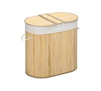 HomCom Panier à linge 100 L – 2 compartiments, couvercle, sac amovible, 2 poignées – bambou naturel