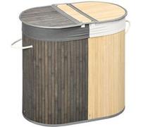 HomCom Panier à linge Bambou 100 L 2 compartiments avec couvercle sac amovible Gris 62,5×37×60,5 cm