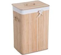 HOMCOM Panier à linge corbeille à linge bac à linge bambou pliable couvercle sac amovible 3 poignées PU 40L x 30l x 60H cm beige