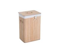 HOMCOM Panier à linge bac à linge bambou pliable couvercle sac amovible 3 poignées PU 40L x 30l x 60H cm beige