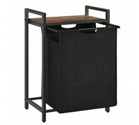 Panier à linge, Corbeille, Rangement 1 compartiment, 1 Sac Amovible, Étagère, Cadre en métal, 65L, 50 x 33 x 72 cm, Marron Rustique et Noir Noir