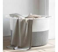 Panier à Linge Corbeille Rangement Salle de Bain Marron et Blanc Coton vidaXL