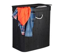 Panier à linge couvercle lot de 3 2 compartiments corbeille bambou coffre à linge 95 litres noir