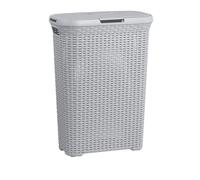 Curver Panier à linge 60 l - 45 x 34 x 62 cm - Panière à linge / corbeille à linge rectangulaire imitation rotin - Gris clair
