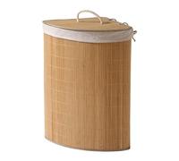 Panier à linge d'angle - CALICOSY - Bambou - H60 cm - Bois clair - Couvercle et poignées