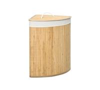 HOMCOM Panier à linge en bambou d'angle 55L avec couvercle et sac amovible 38 x 38 x 57 cm bois naturel et blanc
